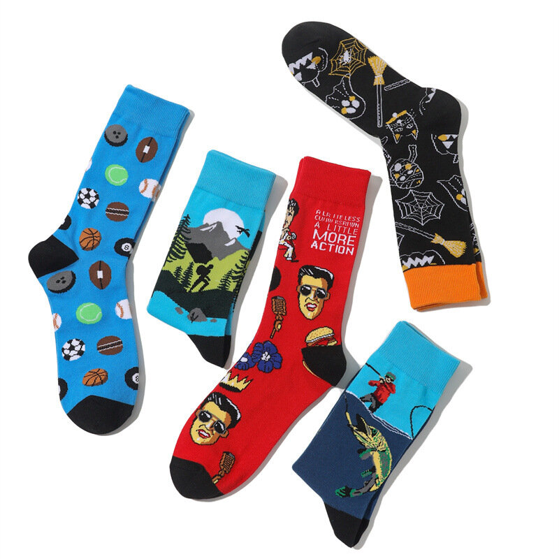 New Cobweb Climbing Character Cartoon Men's Socks Cotton Casual Skateboard Long Socks