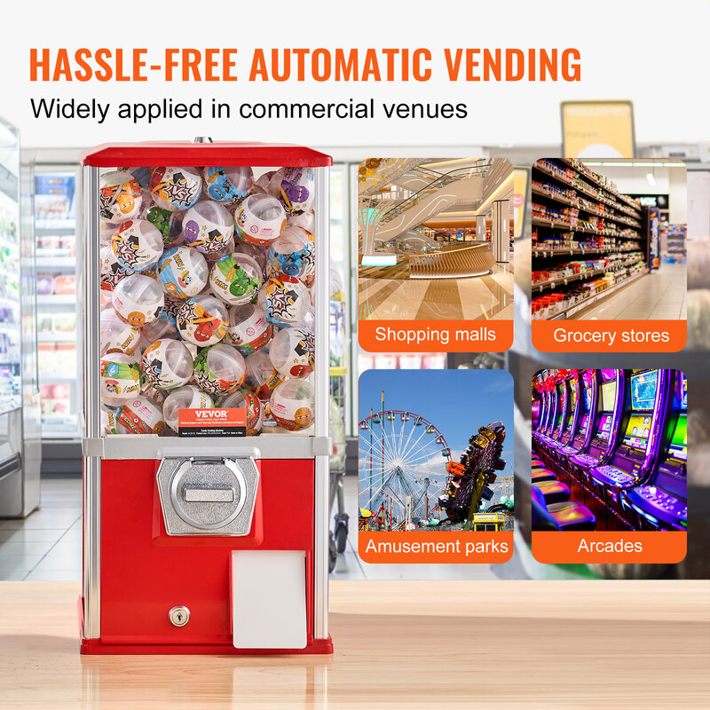VEVOR 21 "Gumball Machine for Kids Home Vending Machine PS Bouncy Balls Dispenser Hold 180 Capsule Toys for Game Stores