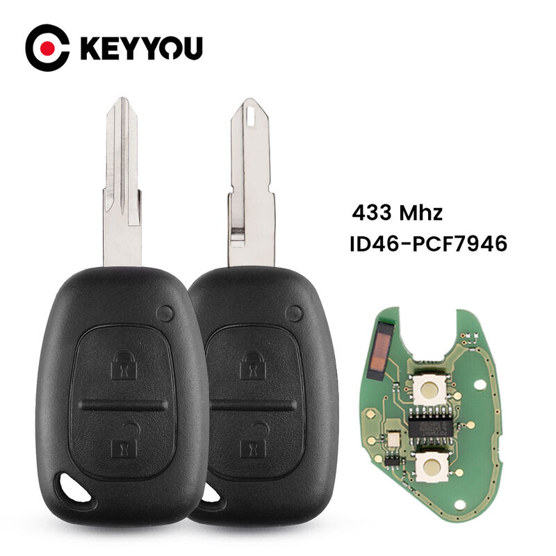 KEYYOU For Renault Traffic Master Vivaro Movano Kangoo Remote Key Fob 2 Buttons 433MHz ID46 Chip Transmister NE73 VAC102 Blade