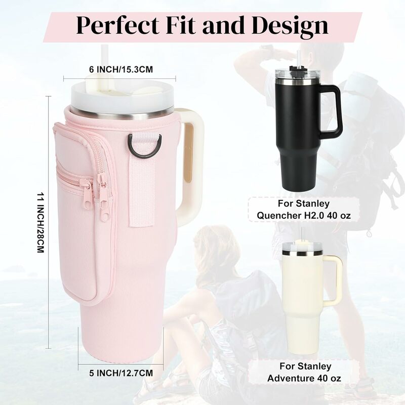 TY Letters Water Bottle Holder Bag with Strap for Stanley 40oz Water Bottle Carrier Bag for Travel Hiking Camping Accessories