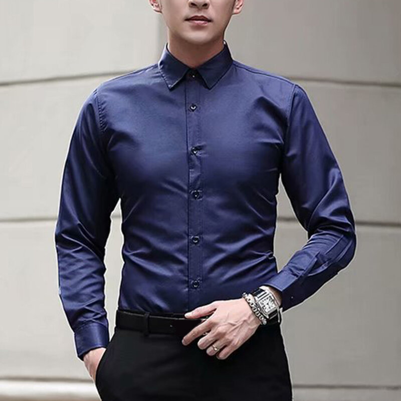 Männer Antik einfarbig Business-Shirt Mode klassische grundlegende lässige schlanke weiße Langarm Shirt Marke Kleidung S-5XL