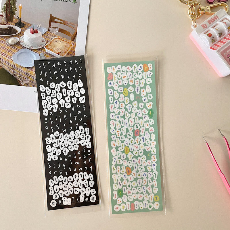 1 Buah Ins Stiker Dekoratif Kotak-kotak Alfabet Huruf Hitam Putih untuk Pembuatan Kartu Album Foto Buku Tempel DIY Dekorasi Susu