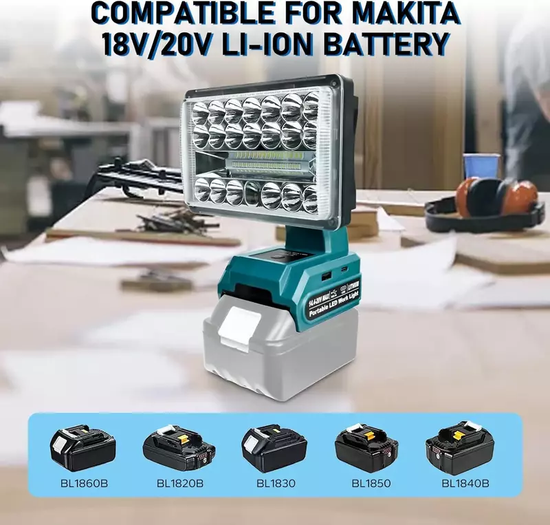 Für makita 2000lm tragbare LED-Arbeits leuchte 14,4-20V max Lithium batterie Taschenlampe tragbare Not flut lampe Camping lampe