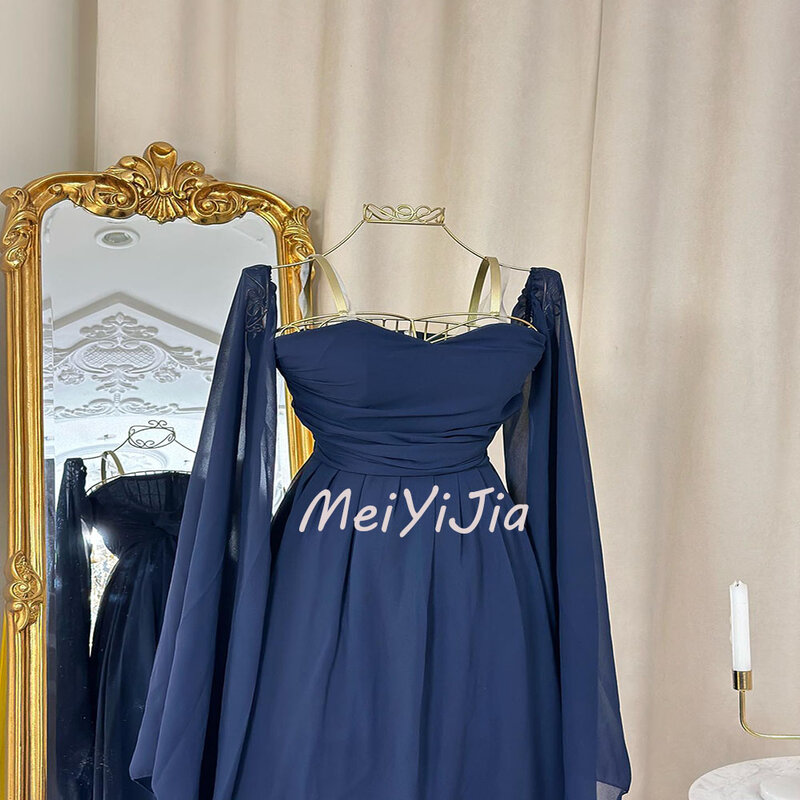 Meiyijia  Evening Dress Saudi Crepe Ruffle Elegant Simple  Long Sleeves Arabia  Sexy Evening Birthday Club Outfits Summer 2024