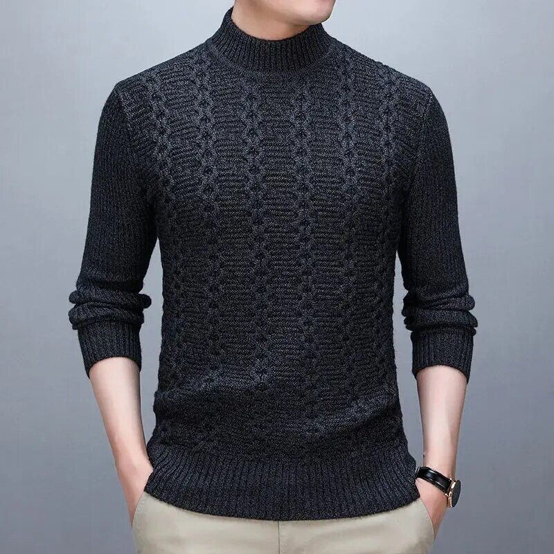 Herfst Winter Mannen Dikker Mock Nek Truien Koreaanse Nieuwe Mode Casual Lange Mouw Mannelijke Kleding Slanke Dieptegebreide Pullovers