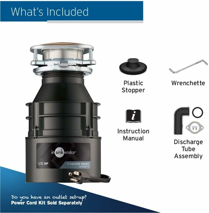 InSinkErator Badger 5 Garbage Disposal with Power Cord, Standard Series 1/2 HP Continuous Feed Food Waste Disposer