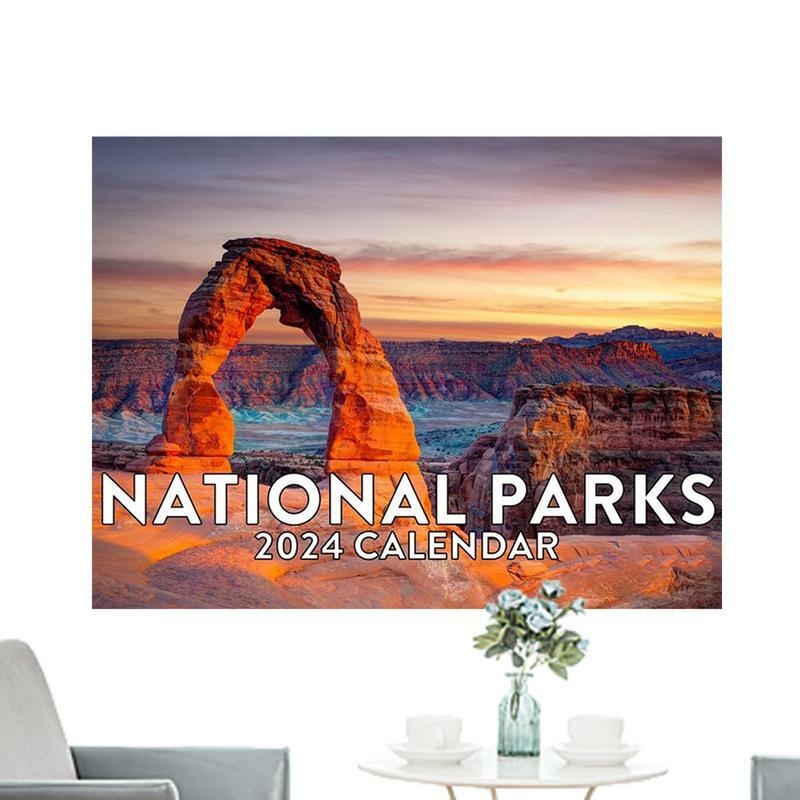 Calendrier mural mensuel de la Fondation du Parc National 2024, avec de belles photos panoramiques