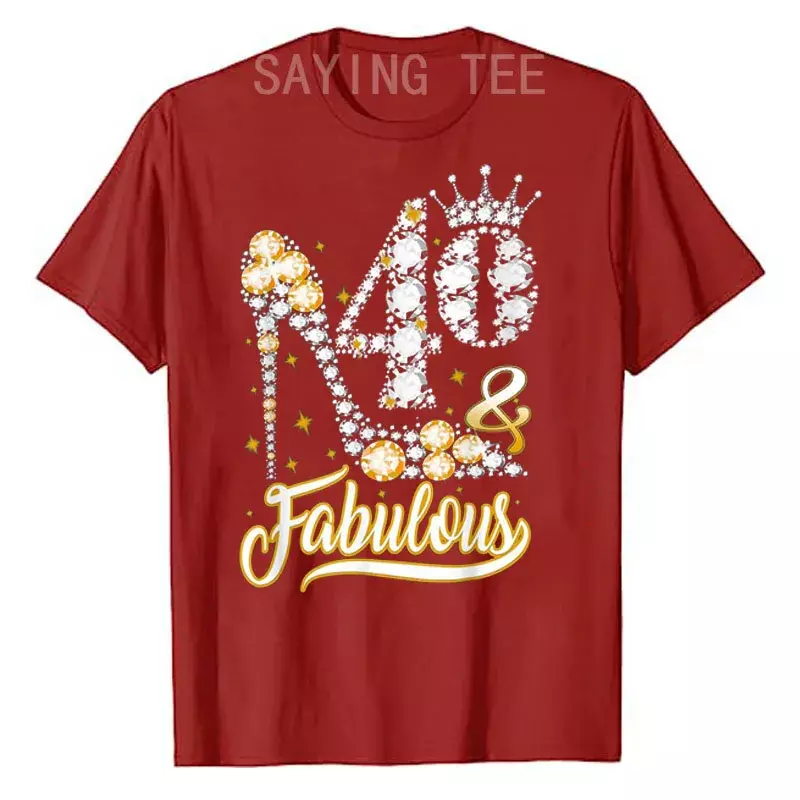 Camisetas de 40 cumpleaños Vintage para mujer, camiseta gráfica de moda 40 & fabuloso, camiseta informal 40th B-day, regalo para esposa