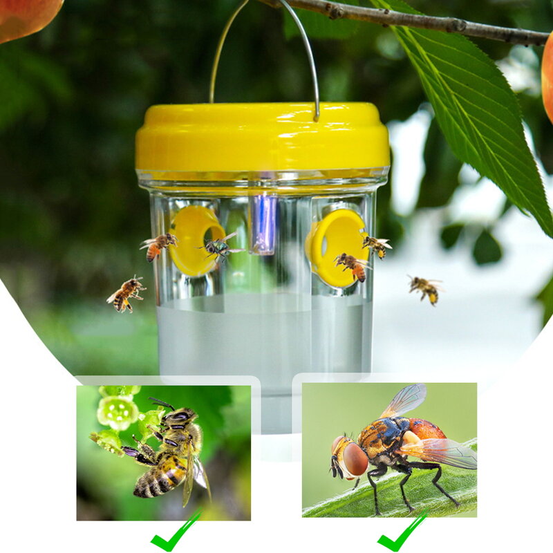 Solar Powered Wasp Trap Lights Waterproof Outdoor Hanging Trap Safe Non-Toxic Bee Hornet Traps Reusable Garden Supplies