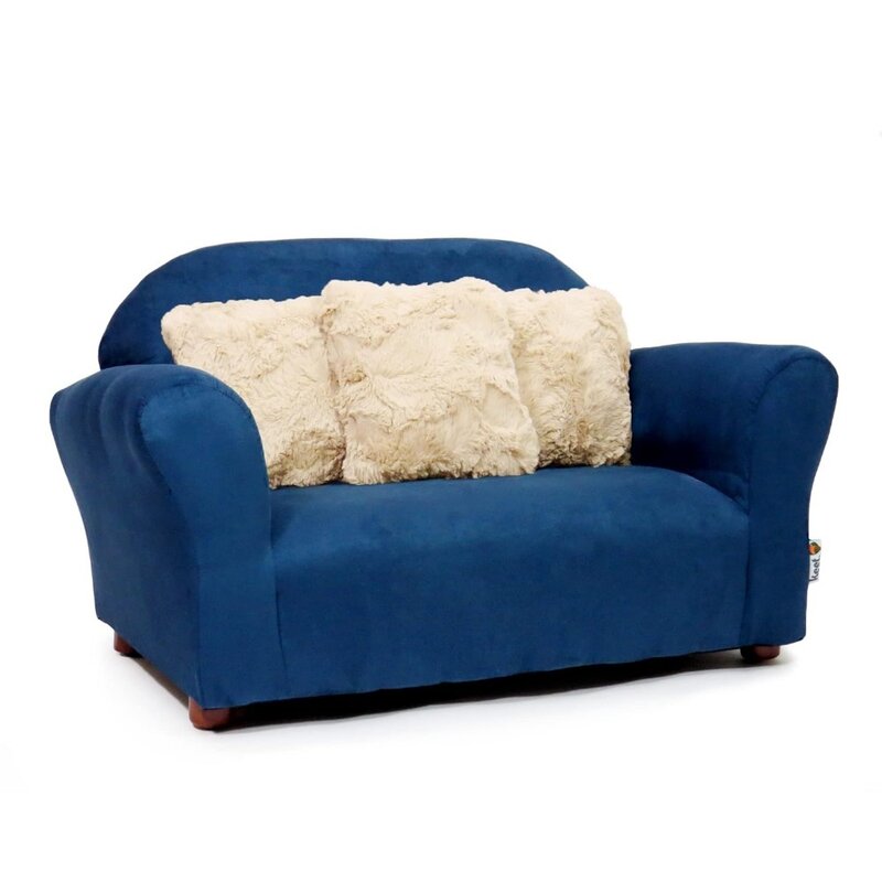 Plüsch Kinder sofa mit dekorativen Kissen, Marineblau 4er Set in Kiefer