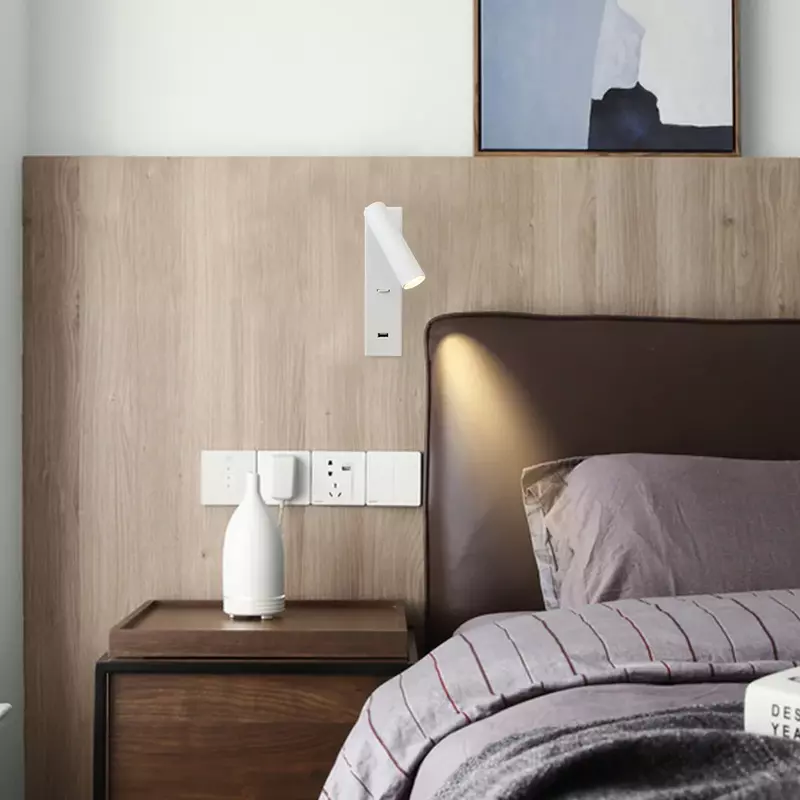 Lampada da parete a LED lampada da lettura per camera da letto testiera dell'hotel lampada da notte rotazione applique da comodino con apparecchio di ricarica USB