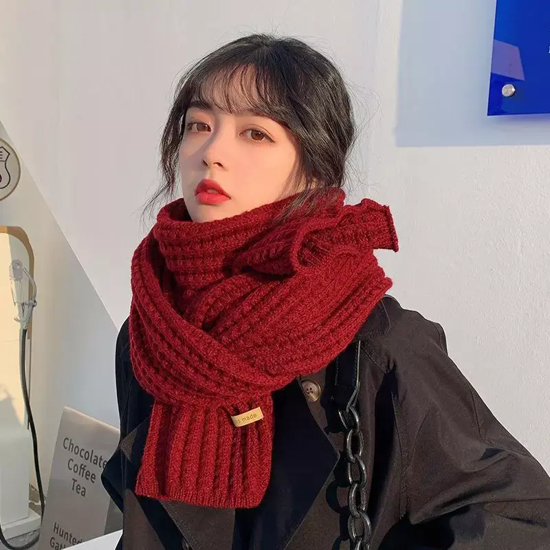 Winter Verdikte Thermische Gebreide Sjaal Voor Vrouwen Mannen Effen Kleur Koreaanse Warmer Lange Maat Scarve Kerst Nieuwjaar Geschenken Unisex