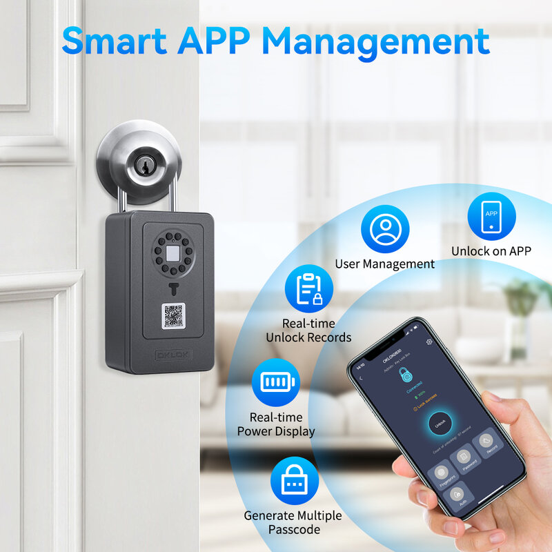 Elecpow-caja de seguridad con Bluetooth para colgar en la pared, cerradura con contraseña y huella dactilar, impermeable, gestión inteligente de OKLOK