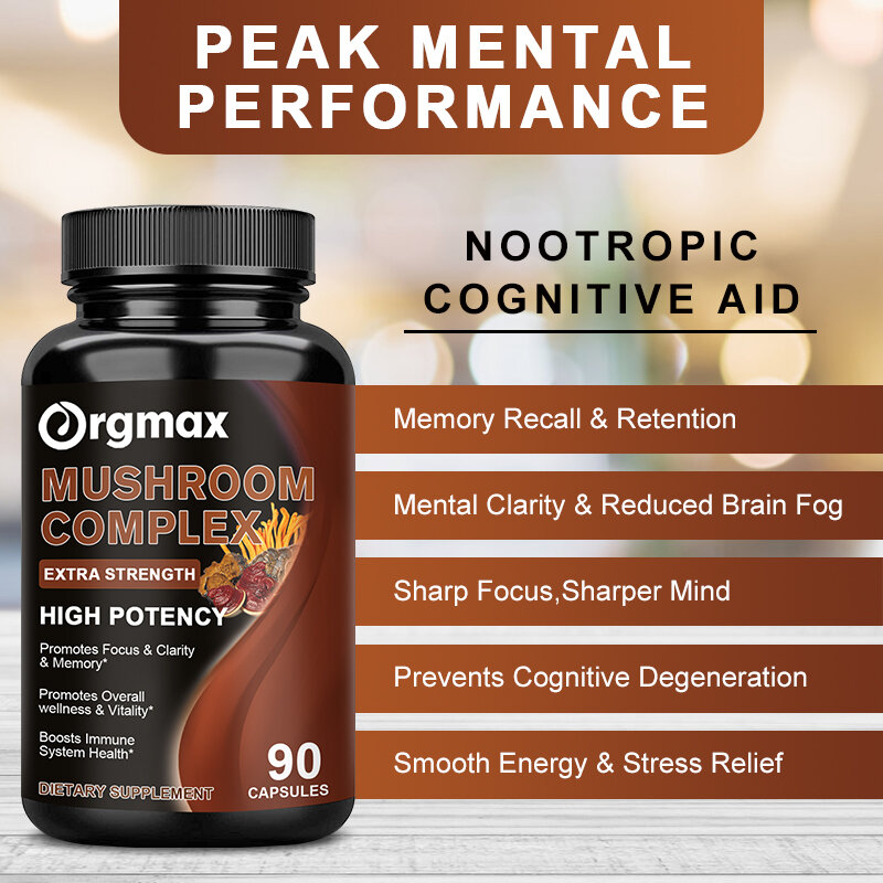 Vegan 10x Mushroom Complex Capsules with Lions Mane, Chaga, Reishi, Cordyceps For Men and Women Relief Stress Dietary Supplement