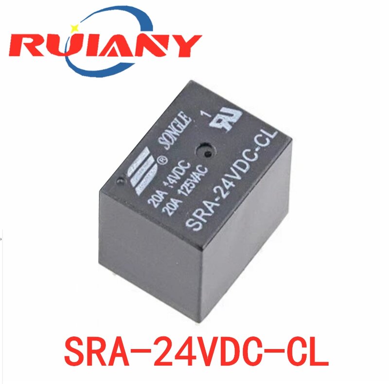Relé de potencia SRA-05VDC-CL SRA-12VDC-CL, 5V, 12V, 24V, 20A, CC, 5 pines, tipo PCB, disponible, negro, relé de automóvil