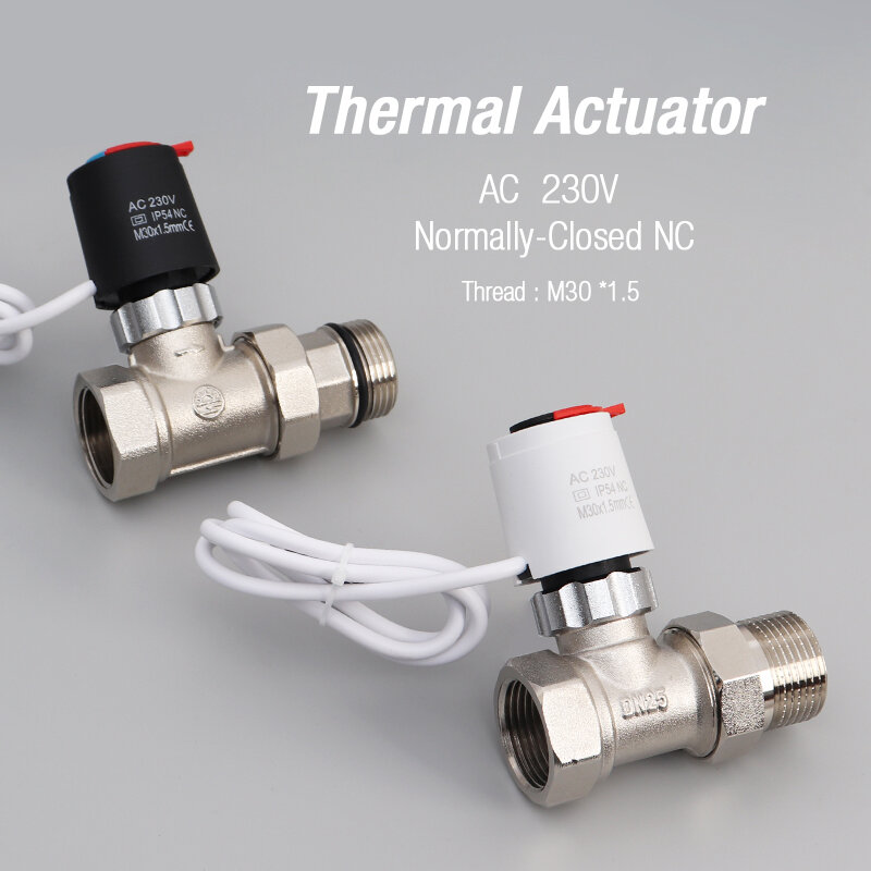 Válvula de calefacción de suelo normalmente cerrado NC AC 230V, Colector de actuador térmico eléctrico para termostato de calefacción por suelo radiante M30x1.5