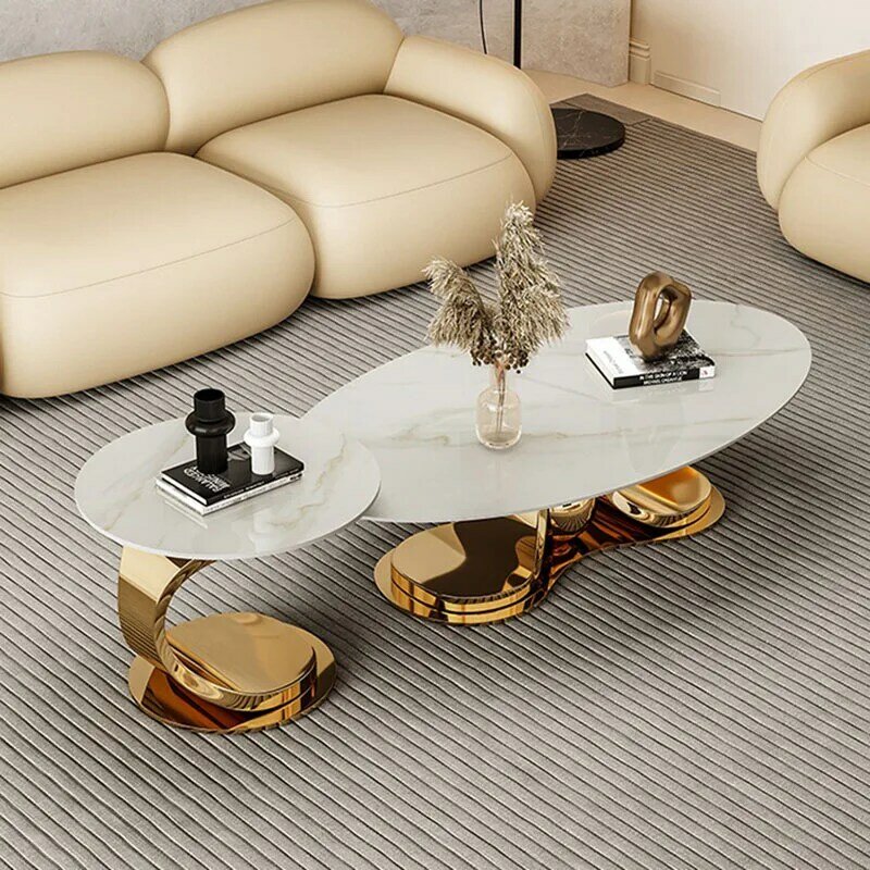 Mesas De centro blancas De lujo De diseño moderno, patas De mesa laterales nórdicas minimalistas, mesa Irregular De Metal, muebles para el hogar para salón
