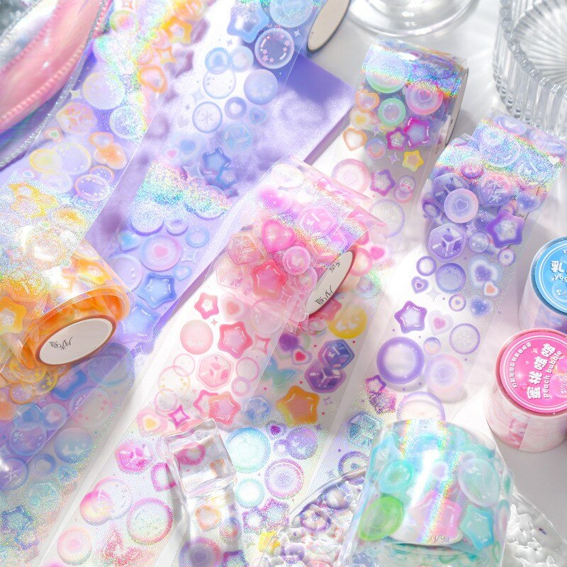 Cinta adhesiva Washi colorida, pegatina decorativa de burbujas de ensueño para bricolaje, planificador diario, álbum de recortes, suministros de manualidades artísticas