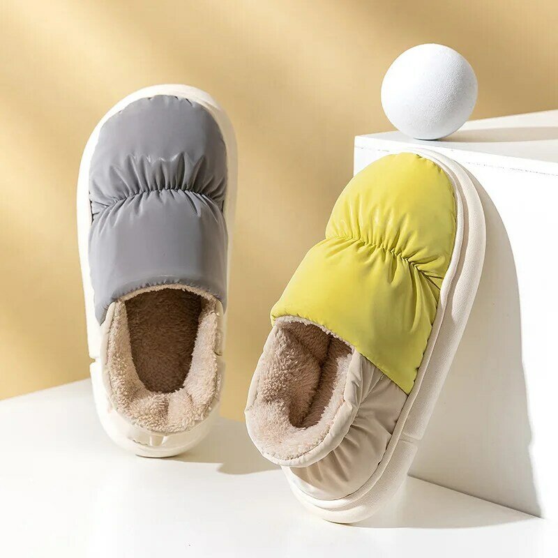 Comwarm-Zapatillas de invierno para mujer, zapatos cálidos de algodón de felpa, antideslizantes, con suela gruesa, peluda, para parejas, novedad de 2022
