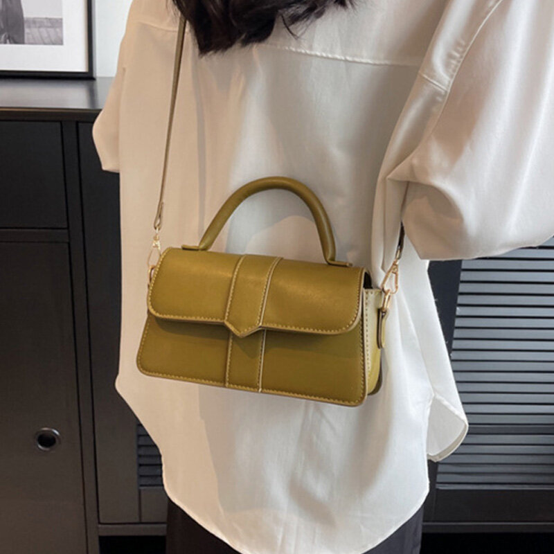 New Solid Color Pu Leather Shoulder Bag for Women Handbag Fashion Small Crossbody Bags Vintage Underarm Bag Square Satchel