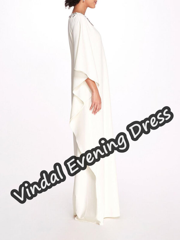 Vestido feminino com decote colher, até o chão, sutiã embutido elegante, crepe da Arábia Saudita, mangas 3/4, linha A, vintage, 2024