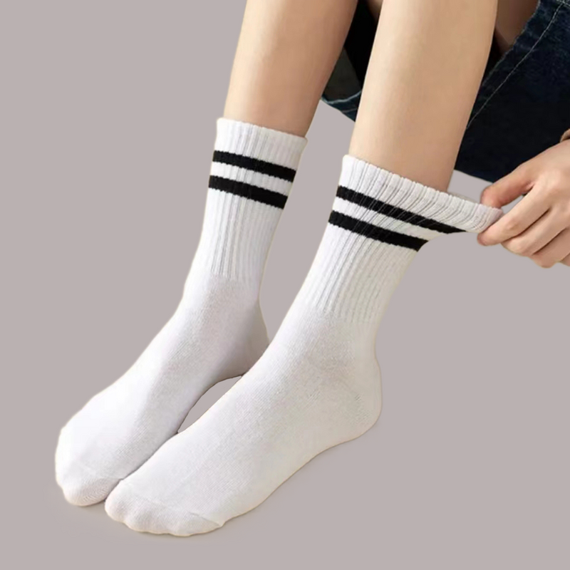6/12 Pairs High Quality Popular Sweat Absorption Women's Socks Set Women In Solid Black White Socks High Tube Mid Length Socks