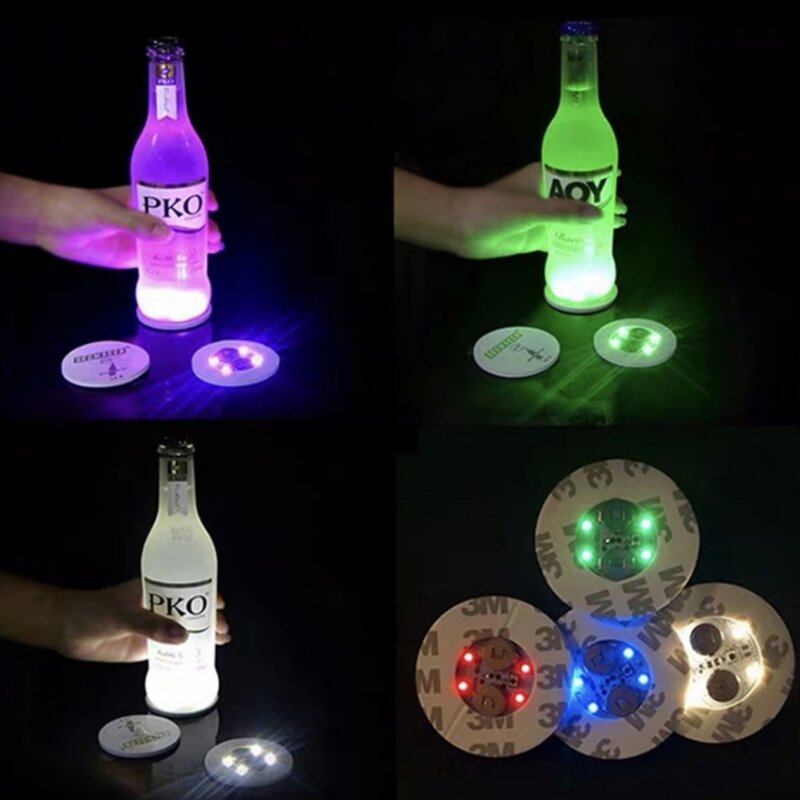 40 buah lampu kilat peluncur LED daya baterai gelas anggur alas cangkir bantalan stiker botol minum klub Bar lampu dekorasi pesta