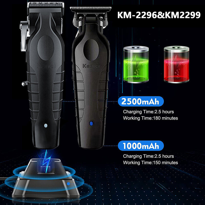 Kemei KM-2296 KM-2299 KM-1102 전문 헤어 클리퍼 키트, 전기 면도기, 남성 헤어 커팅 머신, 남성용 트리머 머신