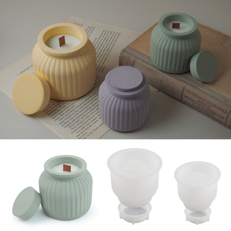 Round Stripe Flowerpot Silicone Mold DIY Concrete Cement Plaster Storage Box Candle Jar Casting Mould UV Epoxy Resin Craft Molds