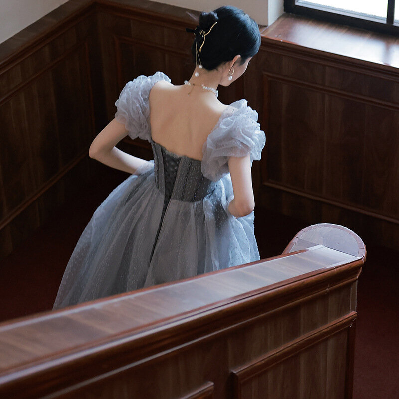 Luksusowa błyszcząca niebieska suknia wieczorowa na przyjęcie bankietowe elegancka dama z długim rękawem Slim balowa suknia sukienki wizytowe