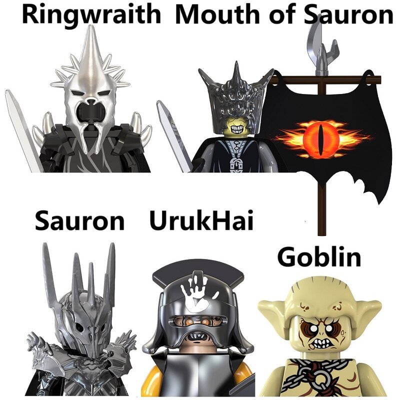 O Senhor dos Anéis Orc Uruk-hai Goblin Sauron Gandalf Saruman Frodo Set, Mini brinquedos de ação, TV6401 TV6402