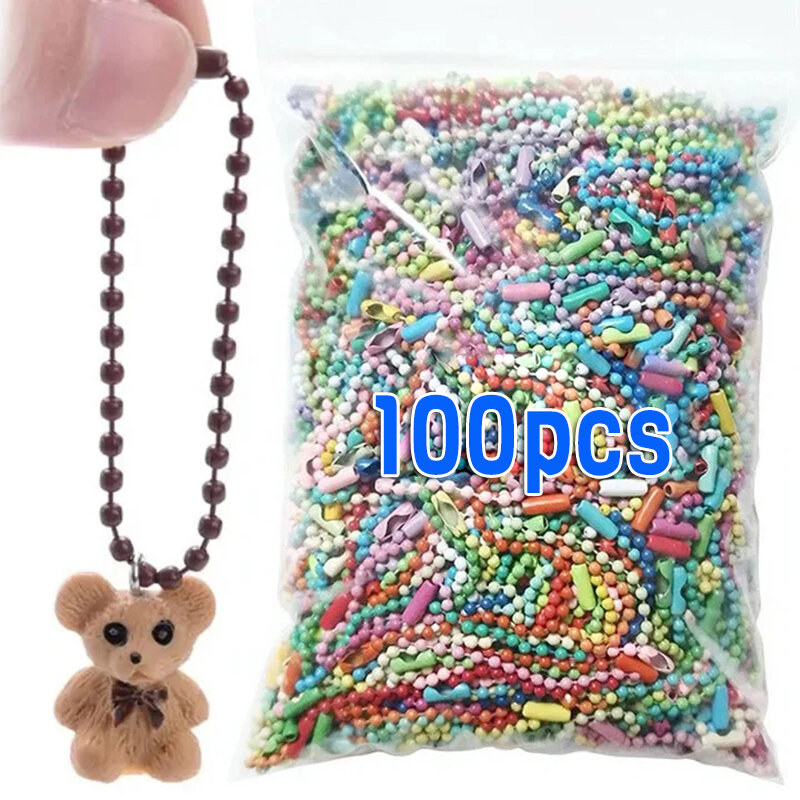 10/100pcs Colorful Ball Bead Chains Fits Key Chain/Dolls/Label Hand Tag Connector for DIY Bracelet Jewelry Making Accessorise