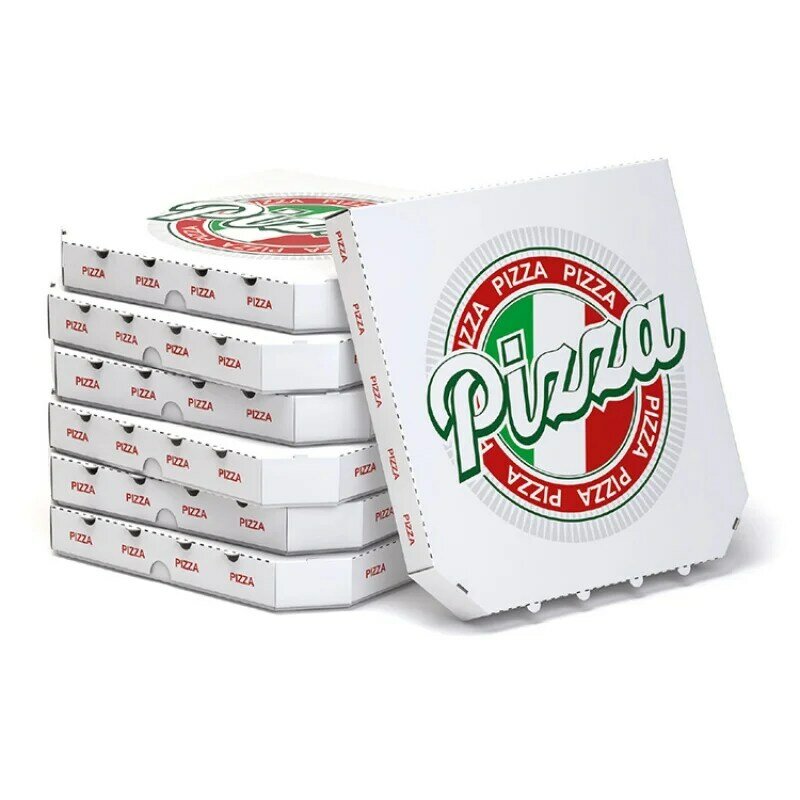 Caixa de pizza branca para embalagem Pizza, comestível, flauta ondulada, tamanho impresso personalizado, produto personalizado, fornecedor de China