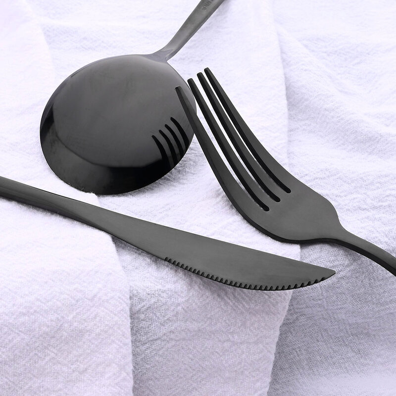 24 pçs conjunto de talheres de aço inoxidável utensílio de cozinha faca garfo colher conjunto de louça de luxo conjunto de jantar espelho de casamento preto talheres