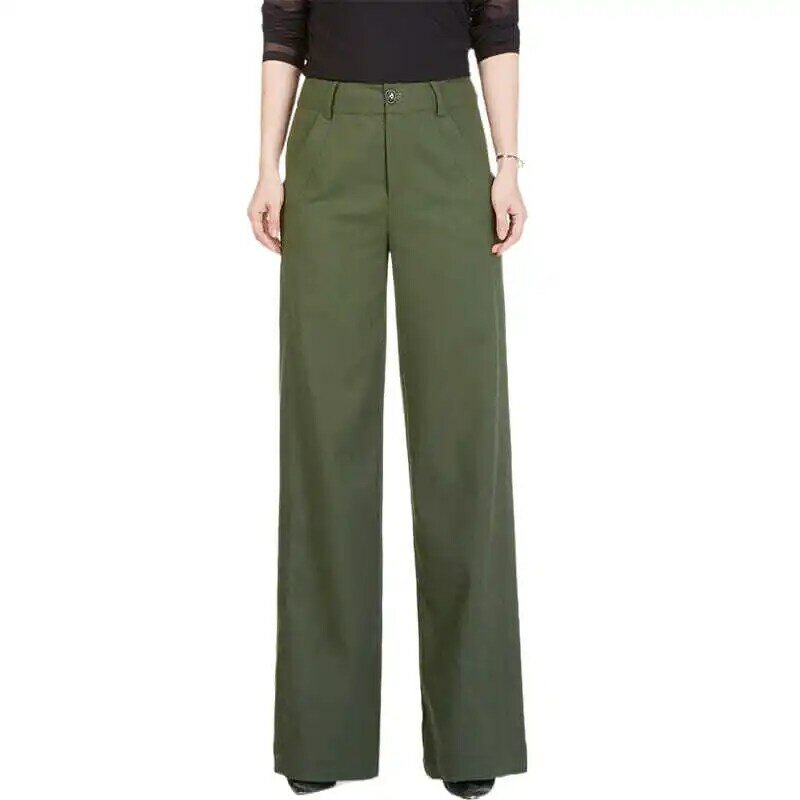 Pantalones rectos de pierna ancha para mujer, pantalón informal de cintura alta, holgado, verde militar, 2024