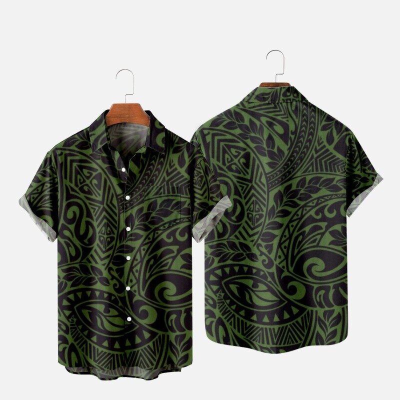Мужская гавайская рубашка на одной пуговице, с коротким рукавом