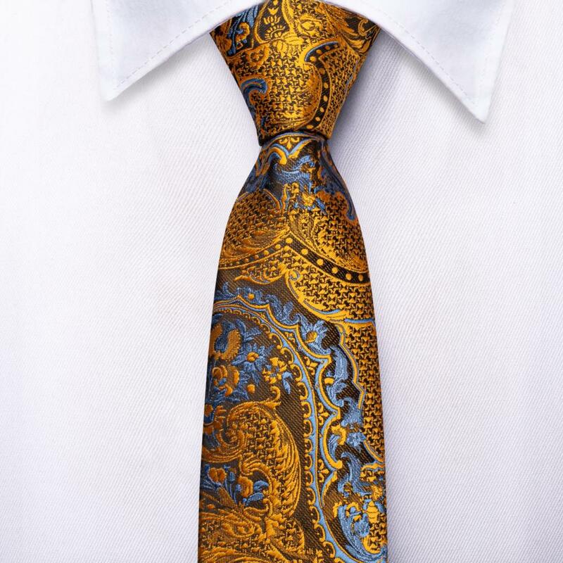 Corbata de seda de diseño de lujo para niños, corbata de 120CM de largo, 6CM de ancho, Floral, color azul dorado, para fiesta