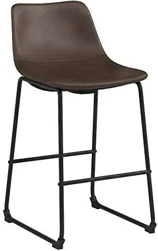 Douglas-Industrial falso couro cadeiras sem braços balcão, marrom, conjunto de 2