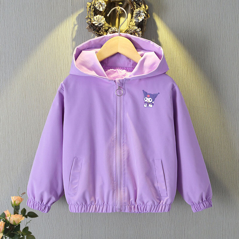 Sanrio Girls Jacket Spring Autumn Kid Kawaii Kuromi My Melody LongSleeve Hooded Zipper Casual Coat Odzież dziecięca Odzież wierzchnia