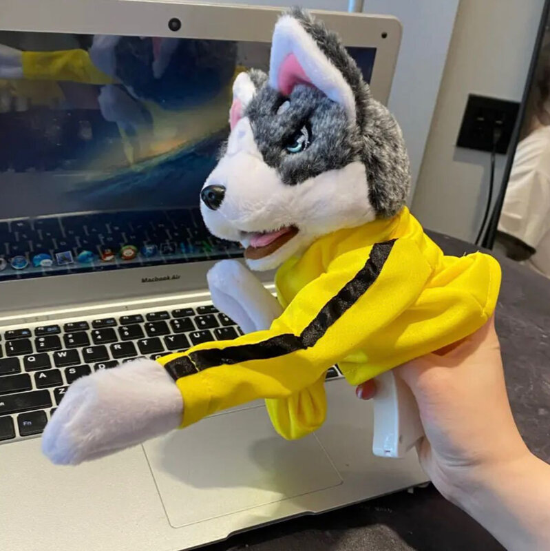 Mainan hewan Kung Fu sarung tangan Husky anjing interaktif boneka tinju tangan pertempuran jari suara boneka mainan mewah hadiah ulang tahun