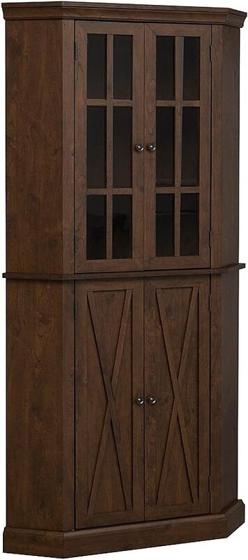 ガラスのドア,棚,バー,リビングルーム,キッチン,農場用の2つのドアが付いた素朴な木製のコーナーキャビネット