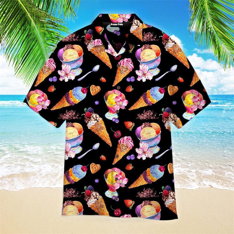 Mode trend ige Eis hemden lose Komfort 3D-Druck y2k Hawaii Shirt Urlaub Strand Party Tops Männer Frauen Kurzarm hemden