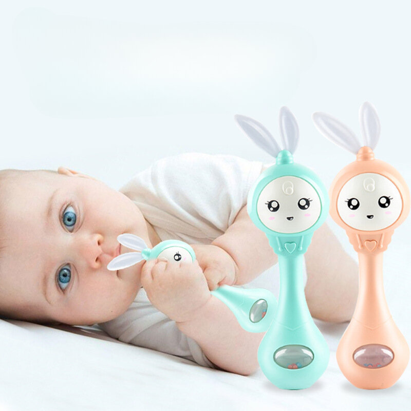 Musical Flashing Baby Rattles Teether Rattle Toy Hand Bells Rabbit Hand Bells Newborn Infant Early Educational Toys 0-12M