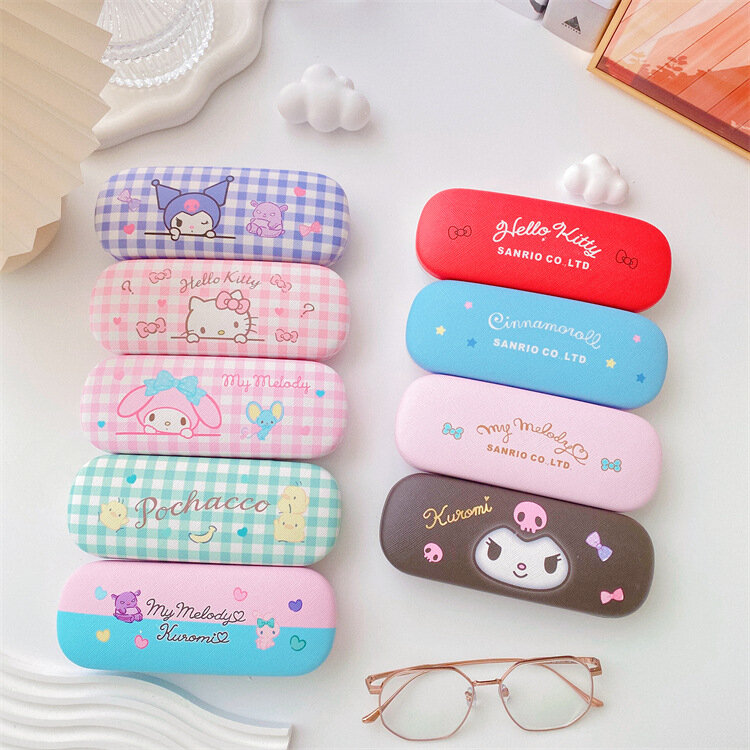 Sanrio Hello Kitty Cinnamoroll Kuromi Glasses Case Myopia Glasses Storage Box Anime Kawaii Cute Creative Travel Portable Girls