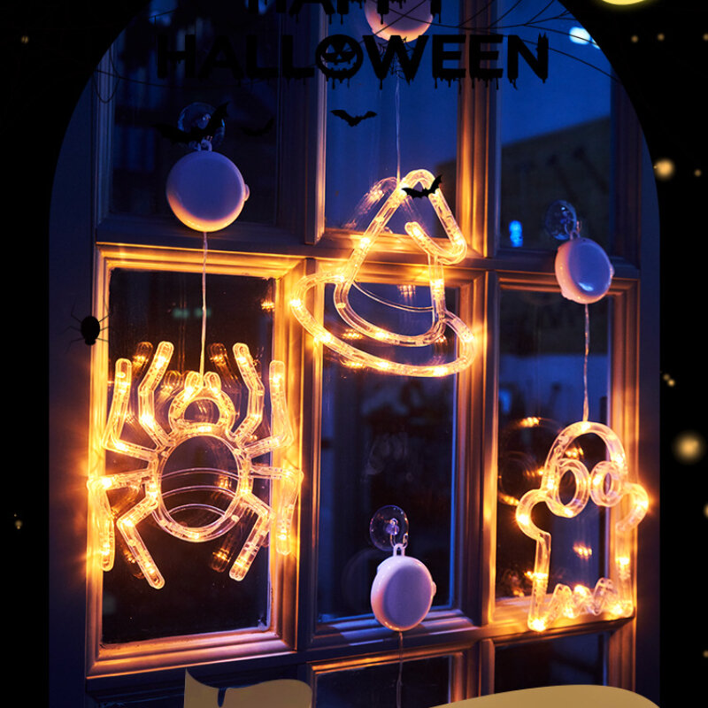 Neue Halloween Kürbis Lampe Spinne Fledermaus Geist Augapfel Kappe Spinnennetz LED Sauger Lampe Atmosphäre Dekoration Lampe String Farbe Lampe
