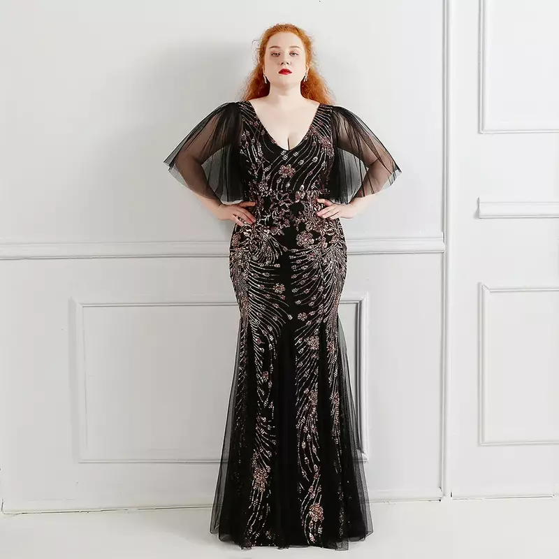 Роскошное Черное вечернее платье-русалка, женское длинное платье из фатина с блестками, модель 2023
