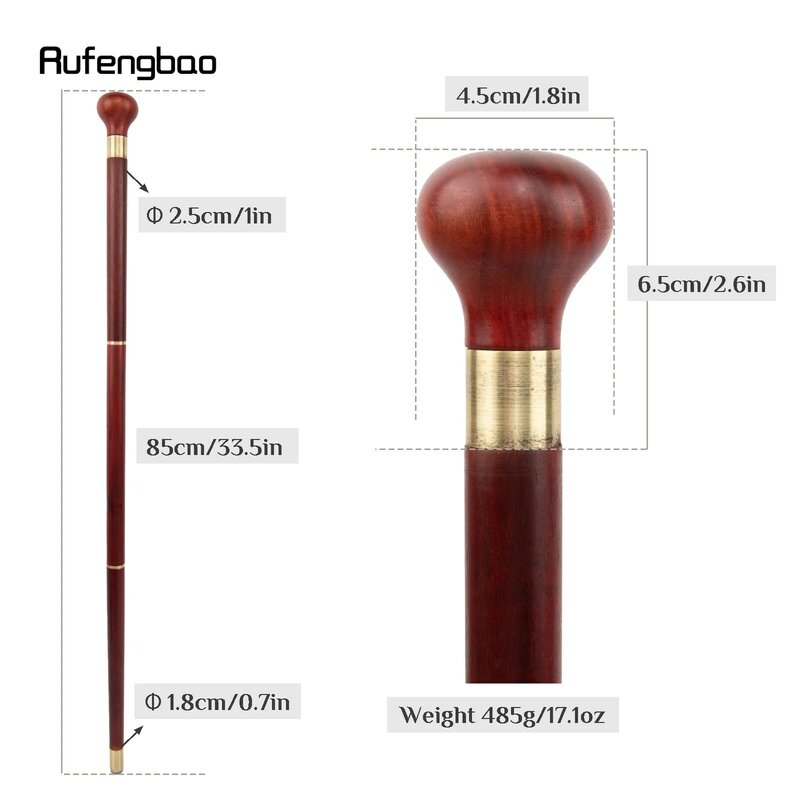 Brown Sandalwood Wooden Fashion Walking Stick Decorative Cospaly Party Wood Walking Cane Halloween Mace Wand Crosier 85cm