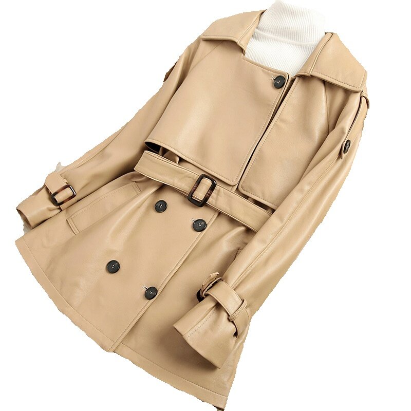 Sheepskin Leather Jacket, Windbreaker Jacket, Women's New British Style, Trendy Chic, Loose And Short Style, Waist Tightening Tr