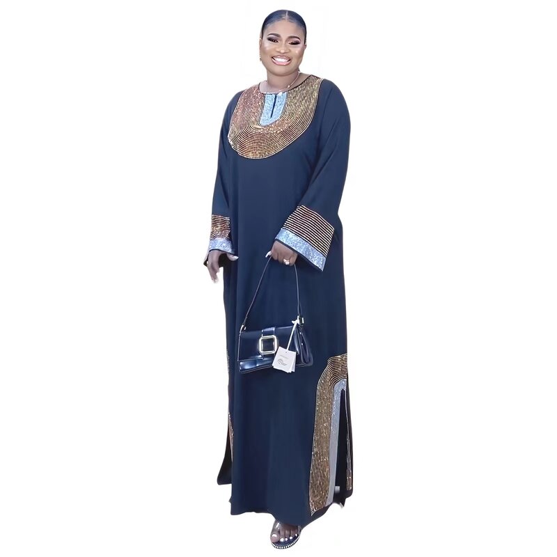 Robe Africaine Longue Douce et Brillante avec Écharpe pour Femme, Nouvelle Mode