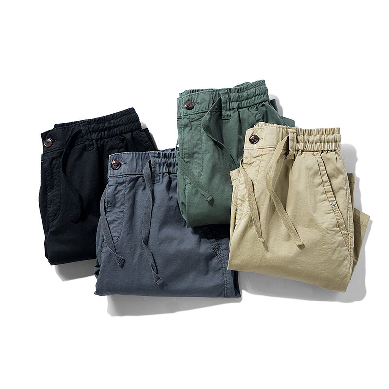Short Cargo en coton pour hommes, décontracté, solide, taille élastique, multi-poches, jogging de plage, livraison directe